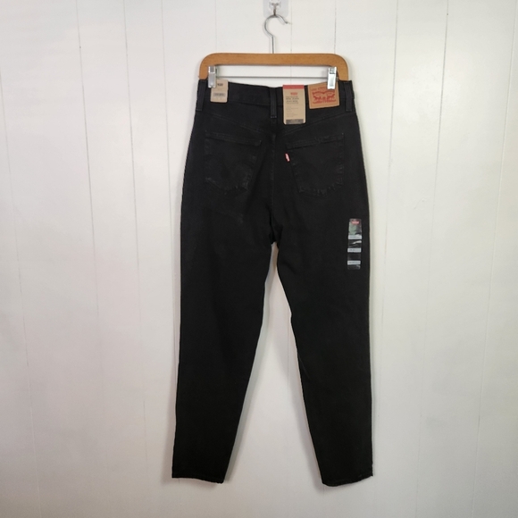 Levi's Denim - Levis High Waisted Mom Jeans Black Ripped Cotton New NWT Size 28 Frayed Neutral